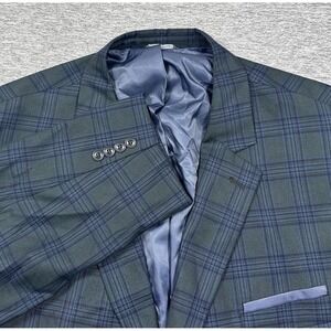 Oak Hill Blazer Mens Size 4XL Green Blue Plaid Two Button City Business Jacket